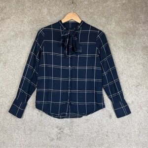 Banana Republic Dillon Shirt Womens Small Blue Tie Neck Button- 2717*